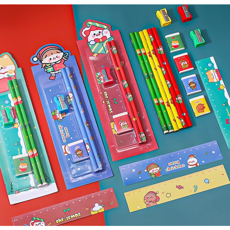 Alat tulis anak pensil set lengkap motif kartun