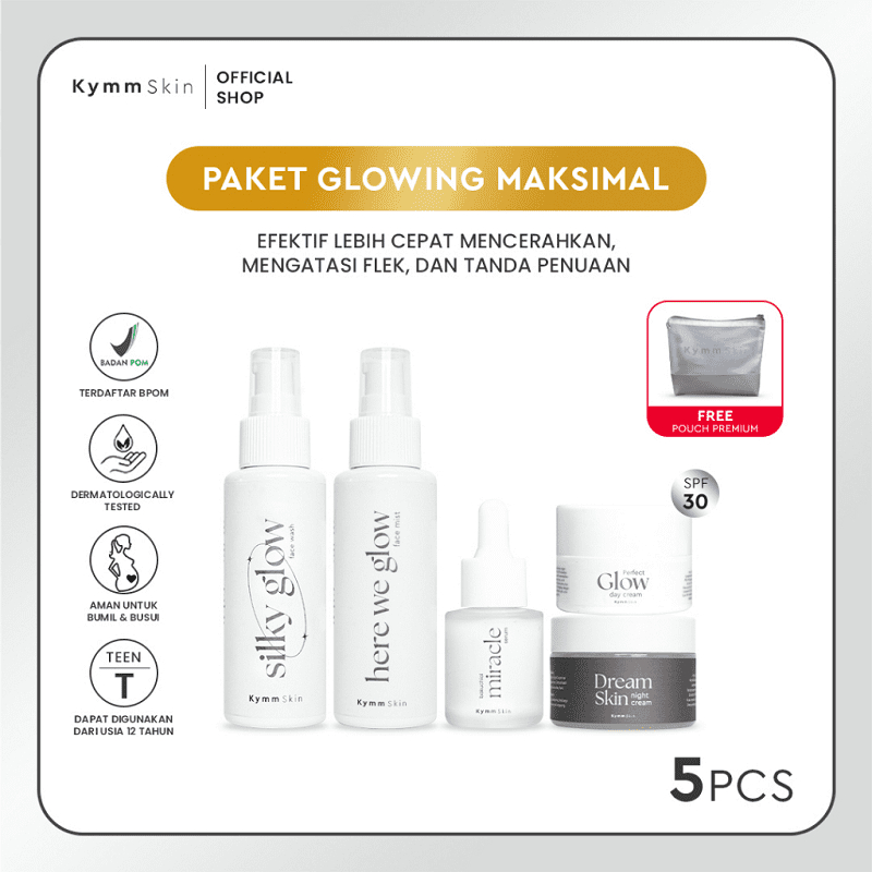 Kymm skin paket lengkap glowing series ( 5 pcs + pouch )