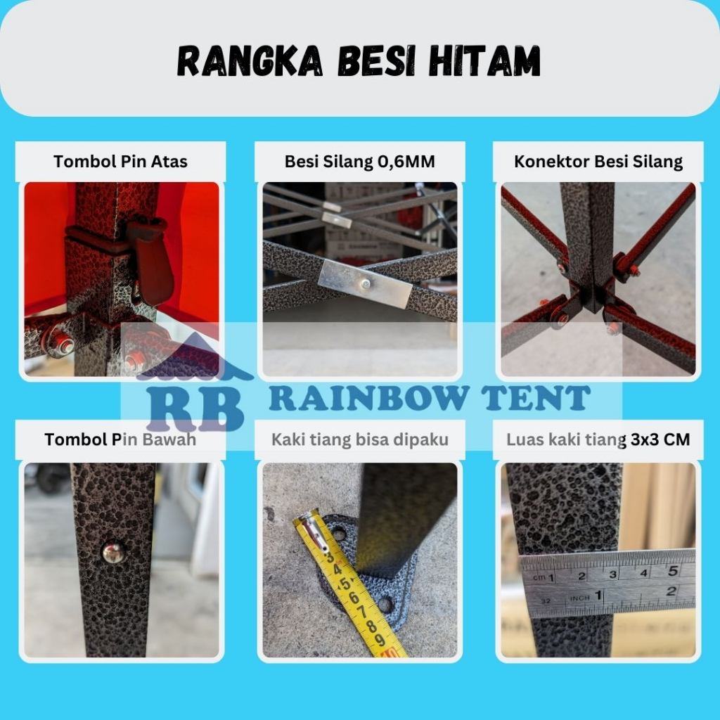 Tenda Lipat ukuran 2x2 besi 0,6mm + Dinding mika ukuran 6 meter