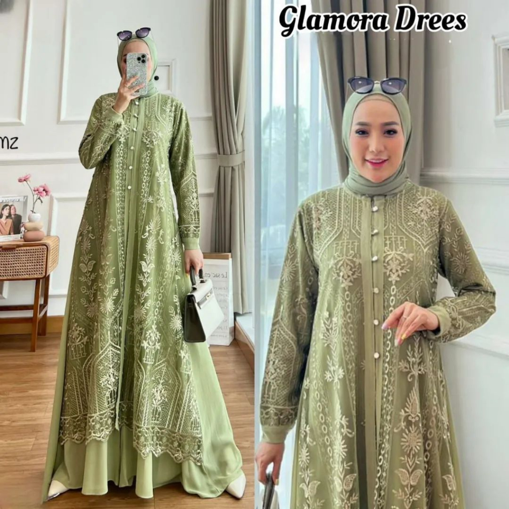 Glamora Dress / New Brukat / Gamis Muslim / Glamora Dress Maxy Gamis Muslim Pakaian Wanita Glamora f