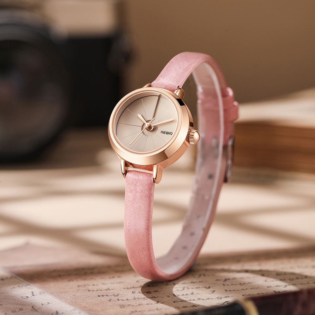 REBIRTH Jam Tangan Wanita Korea Anti Air Panggilan Mini Antik Kasual Tali Kulit Jam Tangan Cewek Original-7
