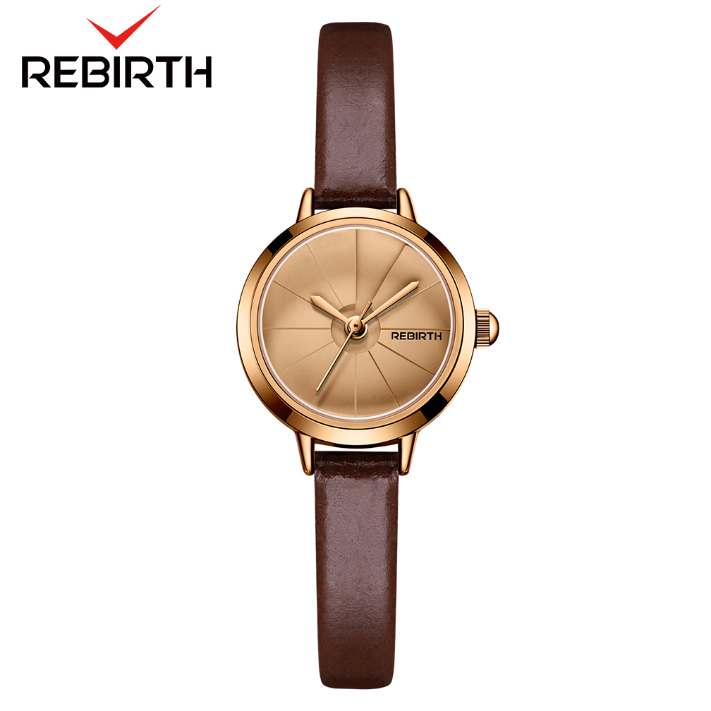 REBIRTH Jam Tangan Wanita Korea Anti Air Panggilan Mini Antik Kasual Tali Kulit Jam Tangan Cewek Original-Brown
