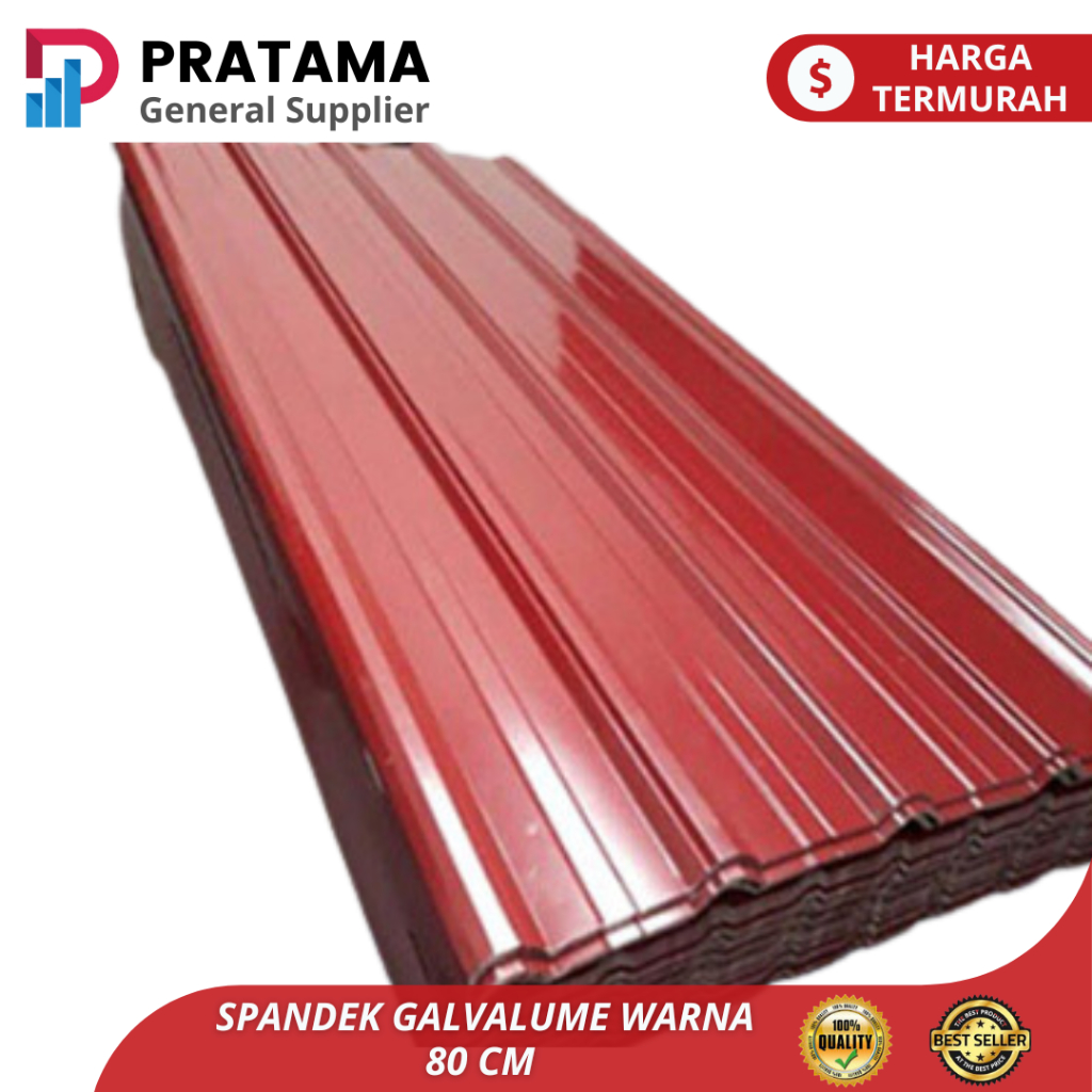 SPANDEK atap dingin GALVALUM WARNA 0.30 mm x 80 CM Spandek Warna merah