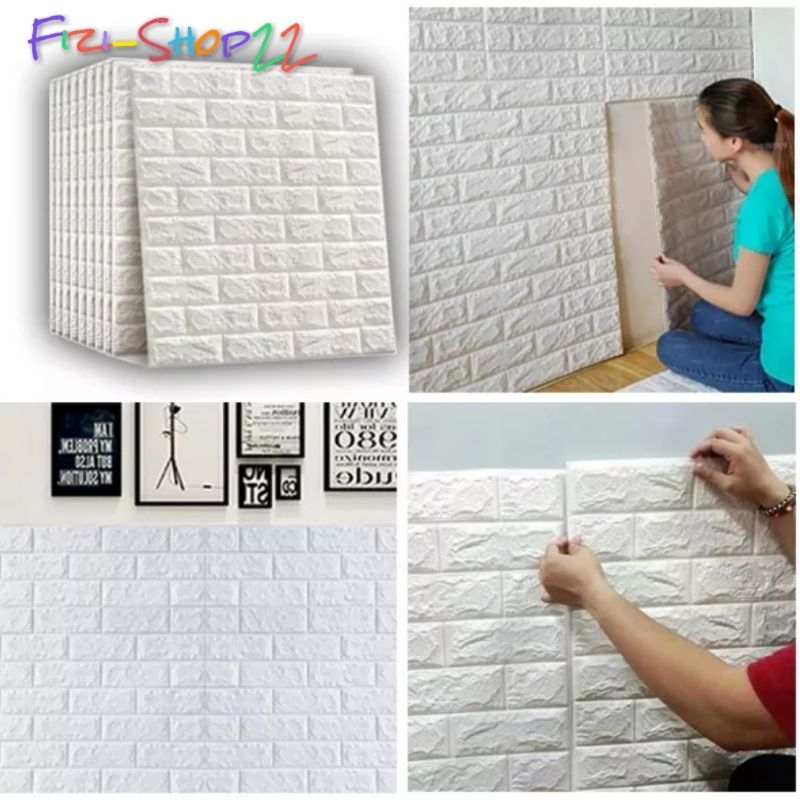Wallpaper Dinding 3D Foam Emmbosed Bata Putih