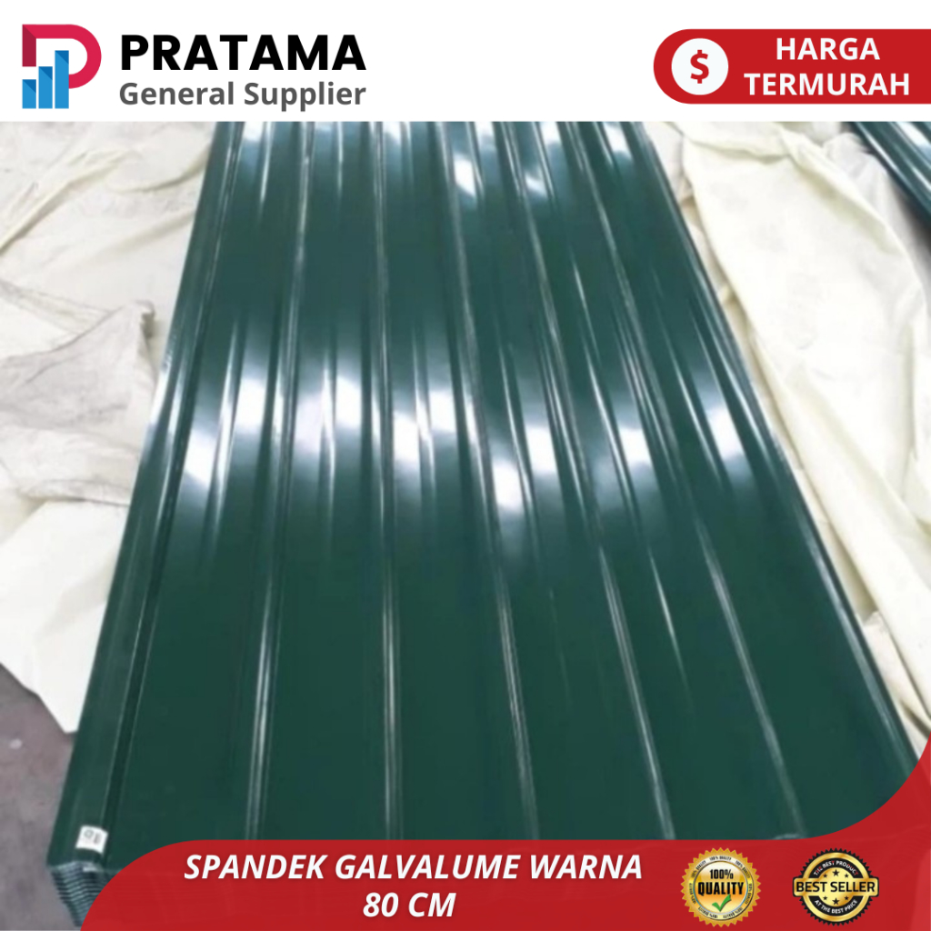 ATAP HIJAU SPANDEK GALVALUM WARNA 0.30 mm x 80 CM Spandek Warna hijau