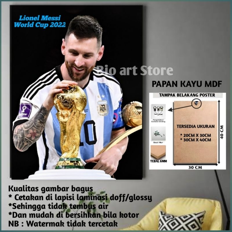 Poster lionel messi juara world cup 2022 untuk hiasan dinding atau walldekor bahan papan kayu mdf