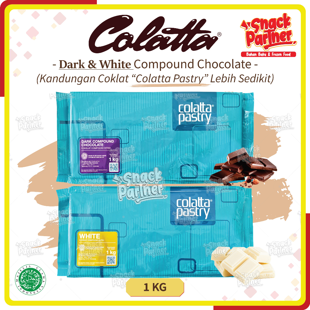 

COLATTA PASTRY Compound 1 KG - Chocolate Choco White Putih Milk Susu - Coklat Batang Leleh Hitam DCC - Banjarmasin Collata 1KG