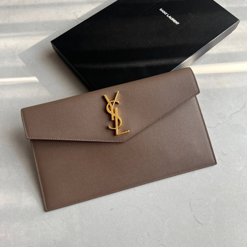 YSL uptown small envelope clutch taupe ghw