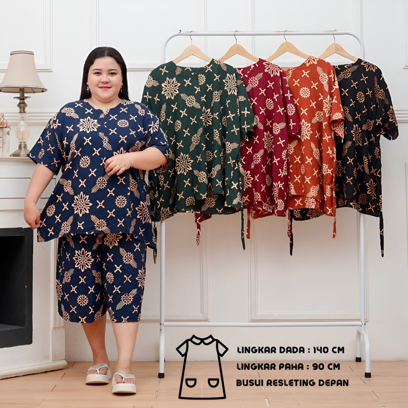 SETELAN KULOT JUMBO LD 140 CABUTAN SEMANGGI BAJU TIDUR WANITA DADA KANCING DEPAN BUSUI LENGAN CELAN