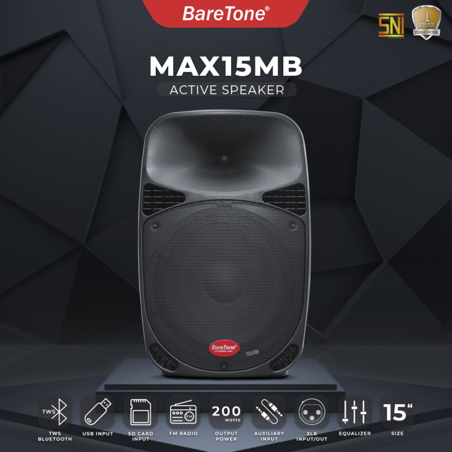 Speaker Aktif Baretone 15 inch max15mb bluetoot Original garansi resmi 1 unit