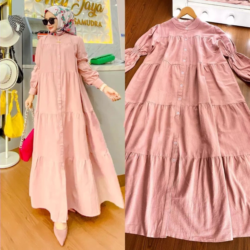 Gamis Korean Style Zoya Maxy Dress Bahan Kain Rayon Full Kancing Dress Rayon Premium Jumbo Kekinian 