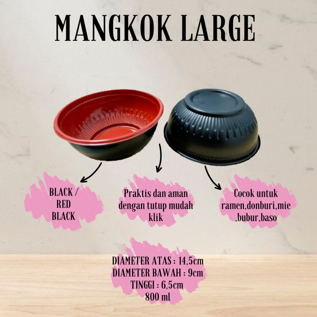 TRAY MANGKOK (RAMEN,DONBURI,BUBUR,BENTO) LARGE BLACK / RED BLACK 800 ml PREMIUM