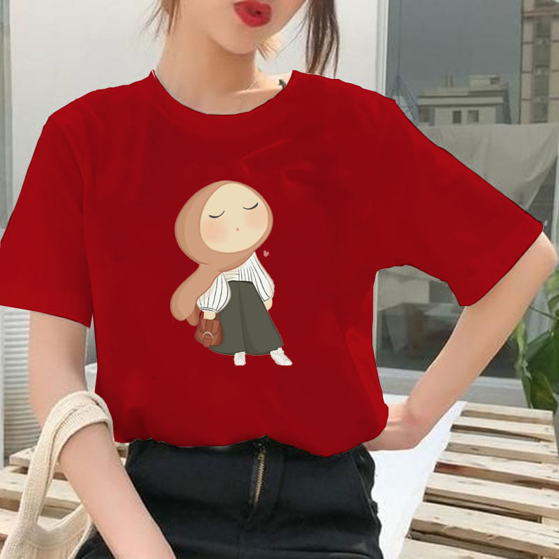 KAOS BAJU CEWE WANITA HIJAB JILBAB LUCU REMAJA DEWASA TSHIRT ATASAN JUMBO OVERSIZE LENGAN PENDEK