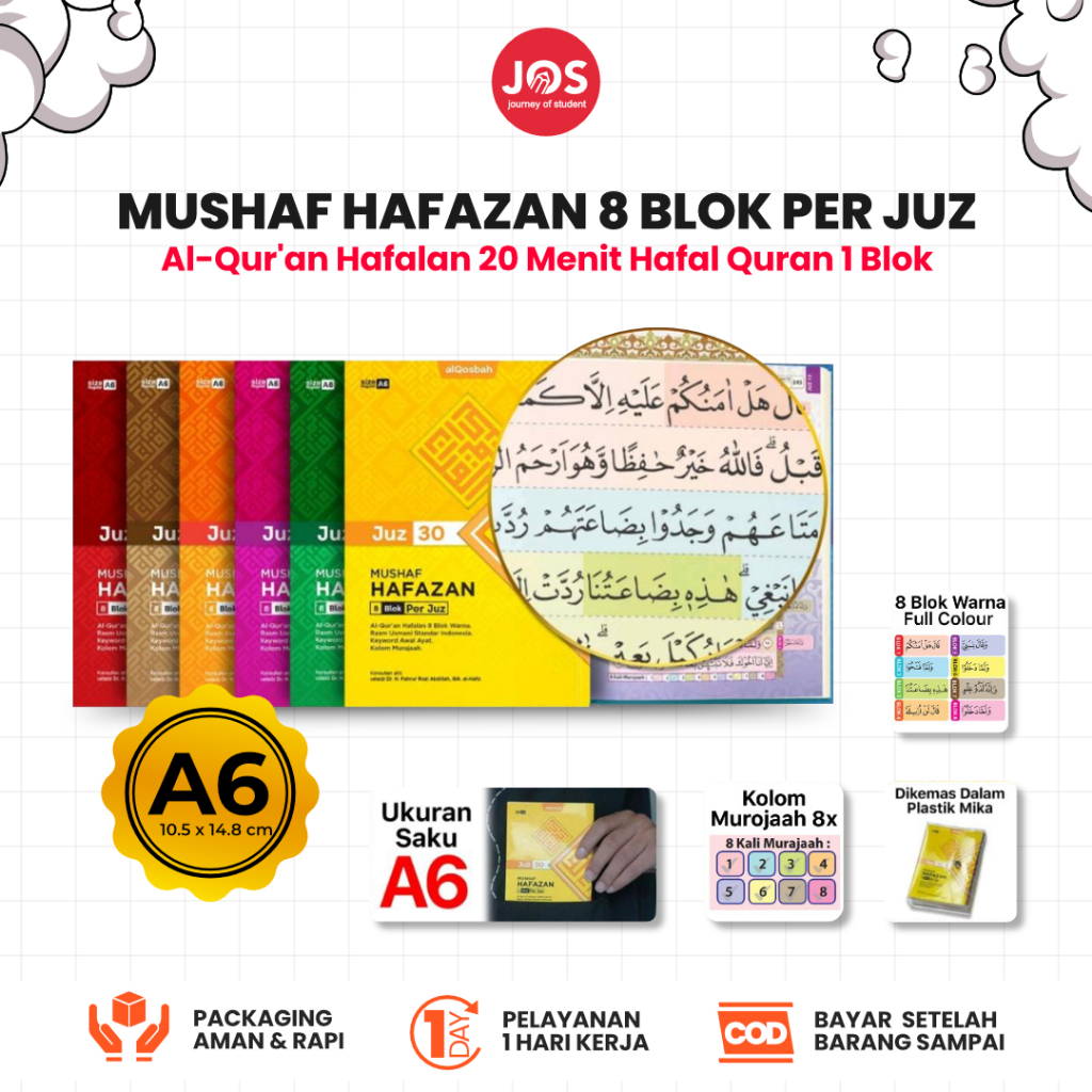 Al-Qosbah Alquran Saku Hafazan 8 Blok Per Juz 1 Sampai 30 Warna Ukuran A6/Alquran Hafalan Per Juz Le