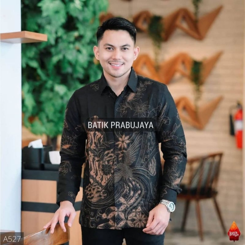 SELING HITAM Kemeja Batik Pria Modern Premium Lengan Panjang Terbaru - Baju Hem Batik Pria Hitam Tan
