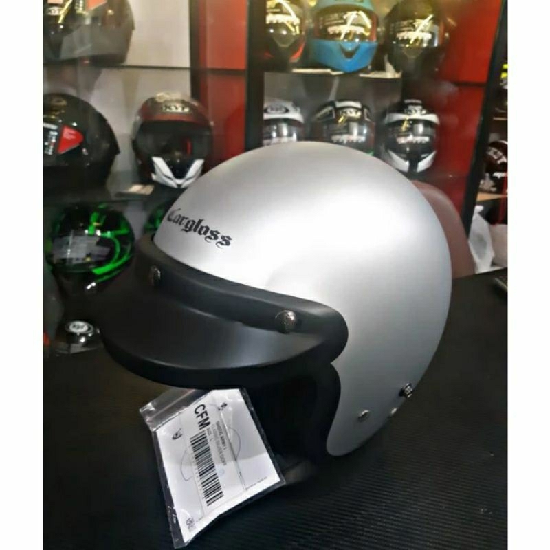 HELM CARGLOSS CFM ORIGINAL SOLID WARNA CLASIC SILVER DOP