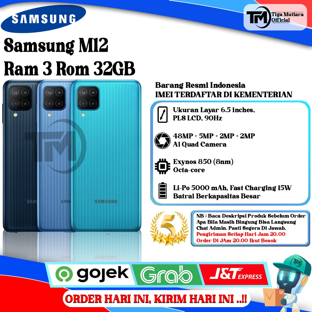 Samsung M12 Ram 3G | 4GB Rom 32GB | 64GB Segel Original & Bergaransi Resmi