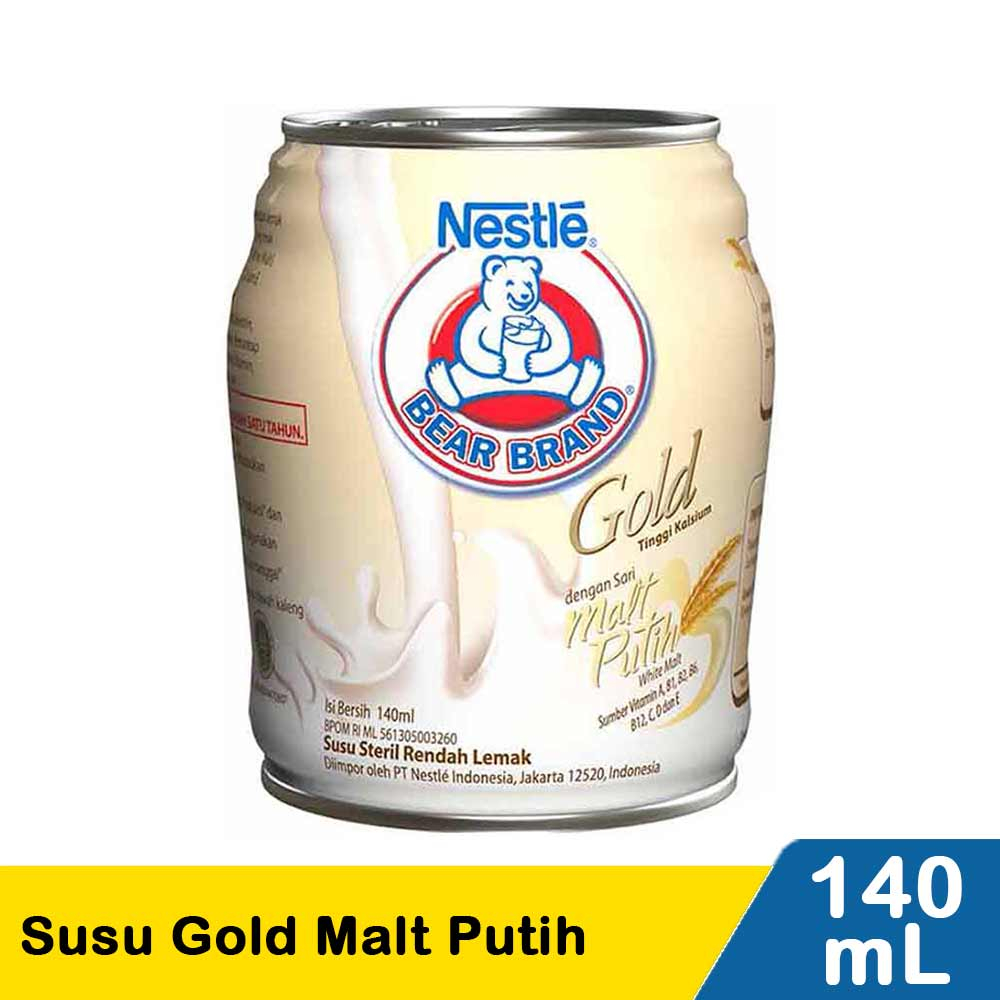 

Bear Brand Gold White Malt Putih - kaleng 140Ml ( Susu Siap Saji )