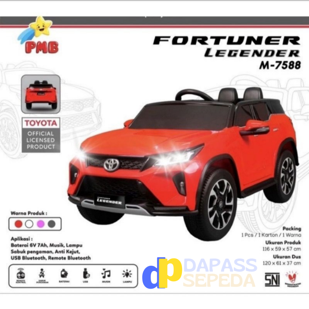 Mainan Mobil Aki Anak Toyota Fortuner Legender PMB 7588
