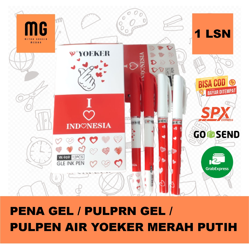 

Pena Gel / Pulpen Gel Yoeker YK 969 Merah Putih