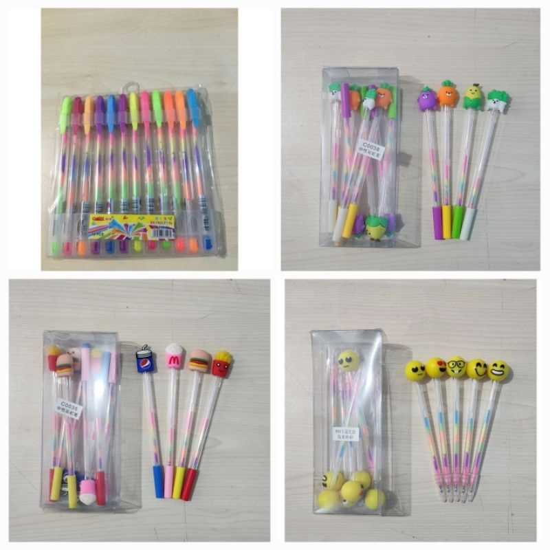 

( 1 Lusin Isi 12 Pcs) Bolpen Gel Warna Pelangi 0,7mm CQ 717 rainbow