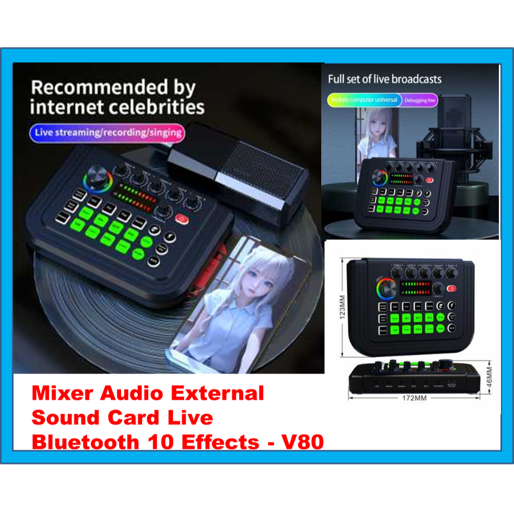 Soundcard Bluetooth Sound Card v80 Live Mixer Audio Broadcast Recording Karaoke Sound Card SDFF Mixe