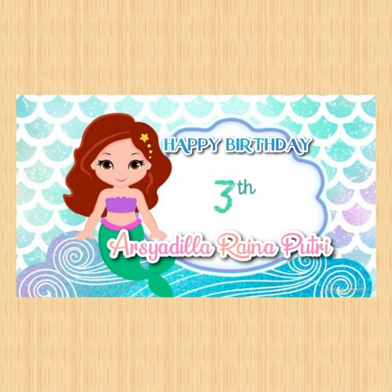 Spanduk MERMAID banner MERMAID spanduk banner ultah anak background MERMAID custom backdrop ulang ta