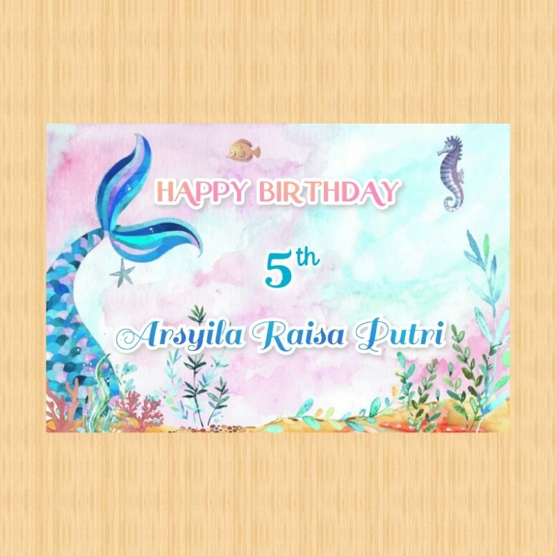 Spanduk MERMAID banner MERMAID spanduk banner ultah anak background MERMAID custom backdrop ulang ta
