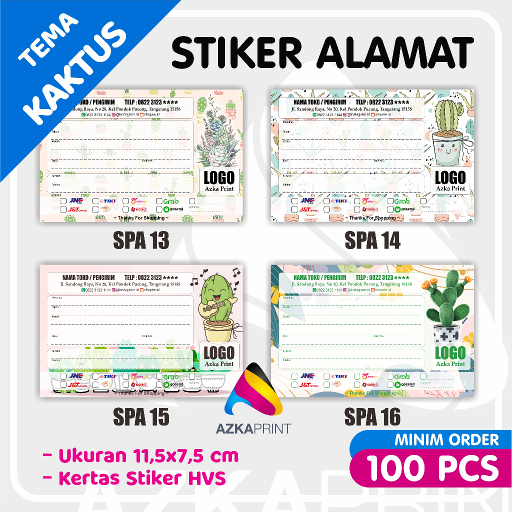 Stiker Alamat Pengiriman Olshop Tema KAKTUS Part 1  -Stiker pengiriman olshop stiker alamat custom
