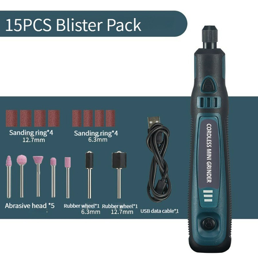 CORDLESS MINI GRINDER 3.6V 700MAH SET 15PCS BLISTER PACK GERINDA MINI BATERAI 3.6V