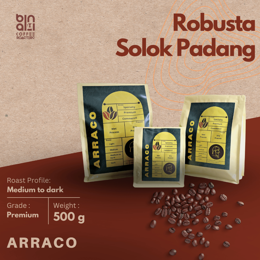 

ARRACO KOPI - Kopi Robusta Solok Padang Natural 500 GR Biji / Bubuk | Natural - Medium to Dark Roasted