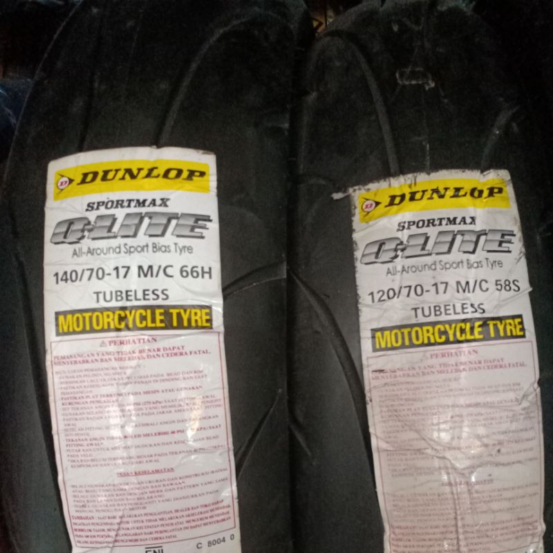 ban dunlop q-lite ring 17 sepasang depan dan belakang ukuran 120-70/17 dan 140-70/17