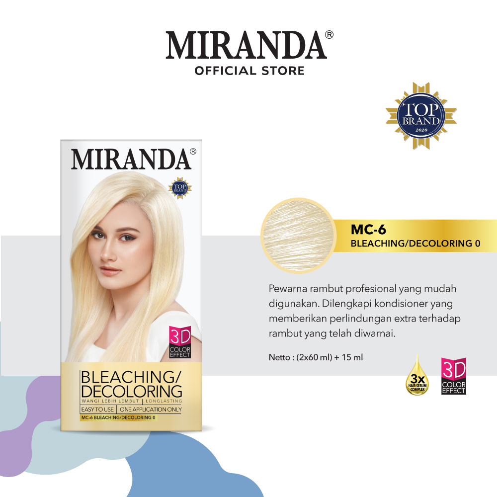 [60ml] Miranda Hair Color Premium MC6 Bleaching  (Cat Rambut Permanen) | Halal Semir Warna Putih
