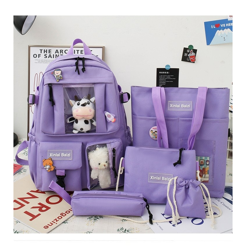 FAGETO VOVO- GROSIR Tas Ransel wanita Backpack set 5in1 Tas sekolah perempuan SD SMP SMA