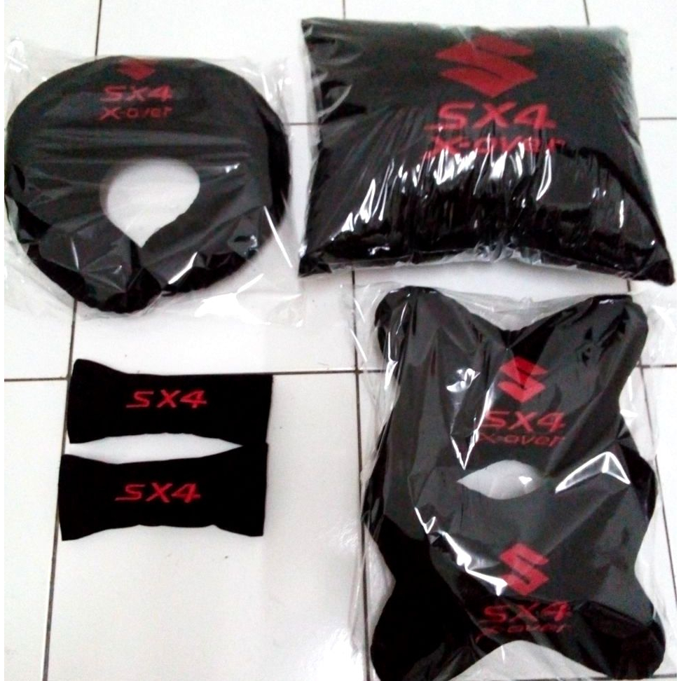 Carset 4 in 1 bantal mobil aksesoris variasi interior headrest alas jok custom Suzuki SX4 X Over