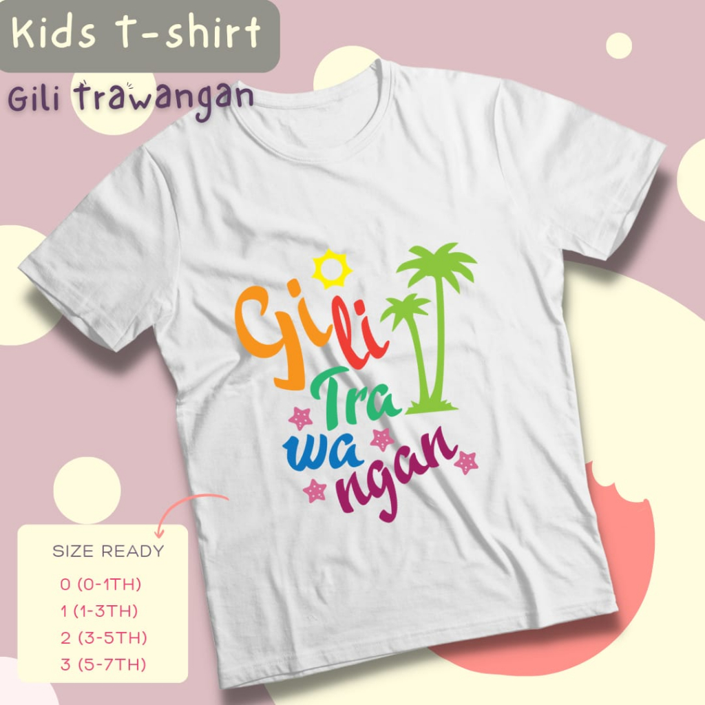 Kaos Wisata Anak Gili Trawangan Vektor Destinasi Wisata Populer Indonesia - Kaos Cowo Cewe Bahan Teb