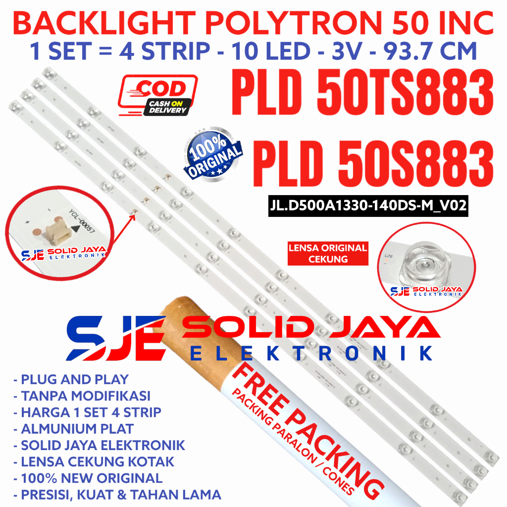 BACKLIGHT TV LED POLYTRON 50 INC PLD 50TS883 50S883 50TS 50S LAMPU BL 10K 3V 10LED 10 KANCING 50INCH