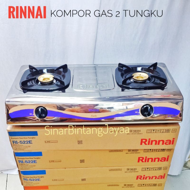 RINNAI KOMPOR GAS 2 TUNGKU STAINLESS STEEL RI-522E / KOMPOR GAS 2 TUNGKU RINNAI STAINLESS STEEL