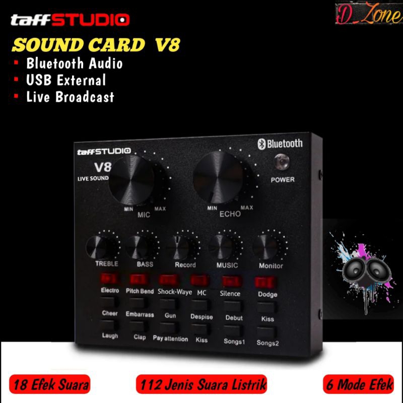 TaffSTUDIO Mixer Bluetooth V8 Audio USB External Soundcard Live Broadcast Microphone Headset V8
