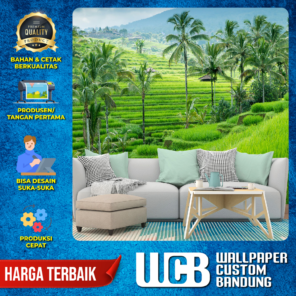 Wallpaper Dinding Custom 3D Premium - Tema Pemandangan Sawah & Hutan