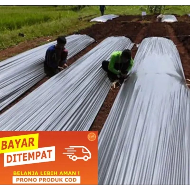 "Jual Produk PROMO  PLASTIK MULSA hitam perak ukuran 120cm x25meter ''