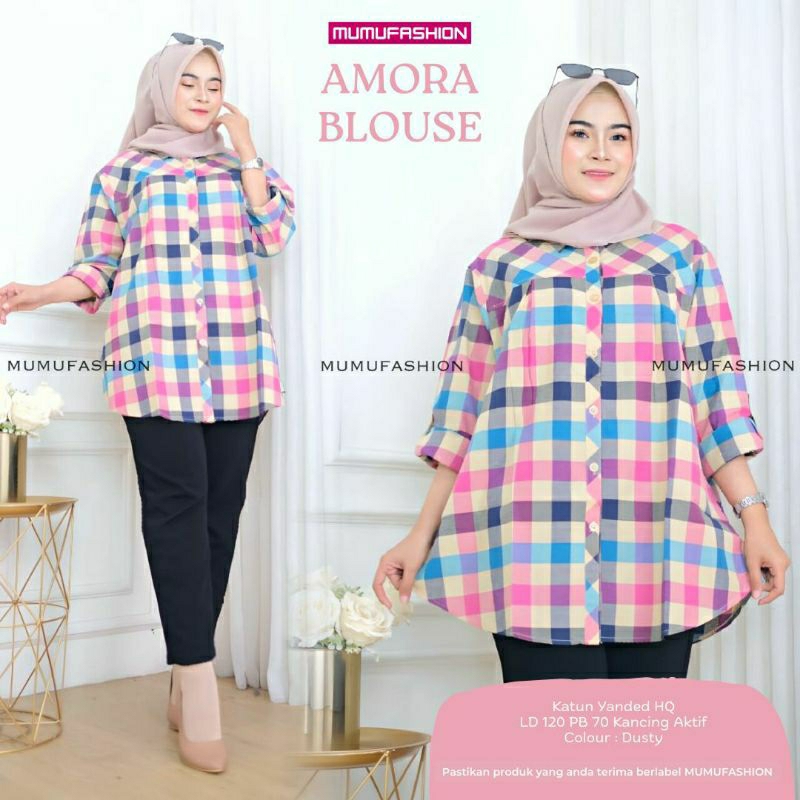 TKG - AMORA BLOUSE Katun Wanita Kotak Kotak Jumbo Ld120 by Mumu Fashion Solo