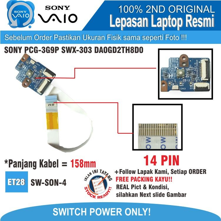 ET28 SW-SON-4 Power button Switch SONY PCG-3G9P SWX-303 DA0GD2TH8D0
