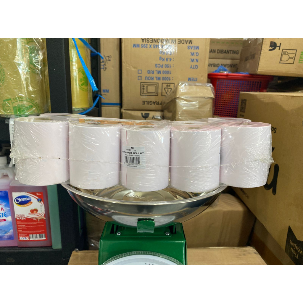 

( isi 10 roll ) KERTAS KASIR PAPERLINE 75MM X 65MM X 12MM NCR 2 PLY - TELSTRUCK 2 PLY PAPERLINE