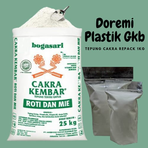 

Tepung Cakra Bogasari / Tepung Cakra Kembar Repack 1Kg / Tepung Terigu Protein Tinggi