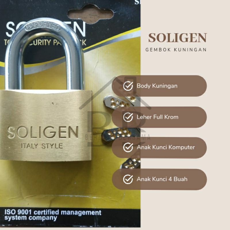 Gembok Kuningan Soligen Anti Karat Anti Maling 60 ML