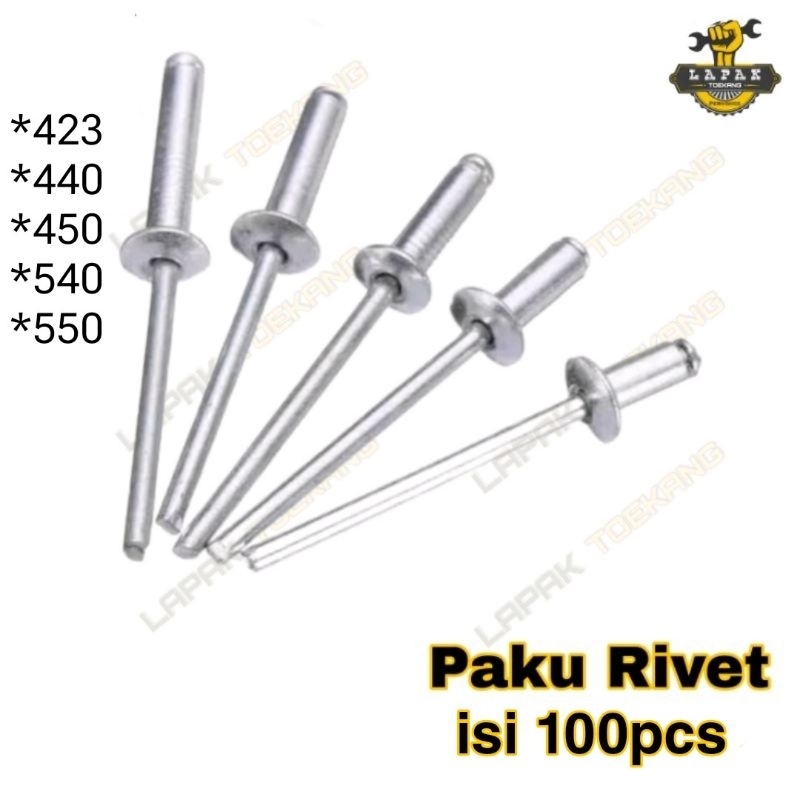 Blind Rivet Paku Rivet Ripet Rivetti 423 440 450 540 550 isi 100pcs