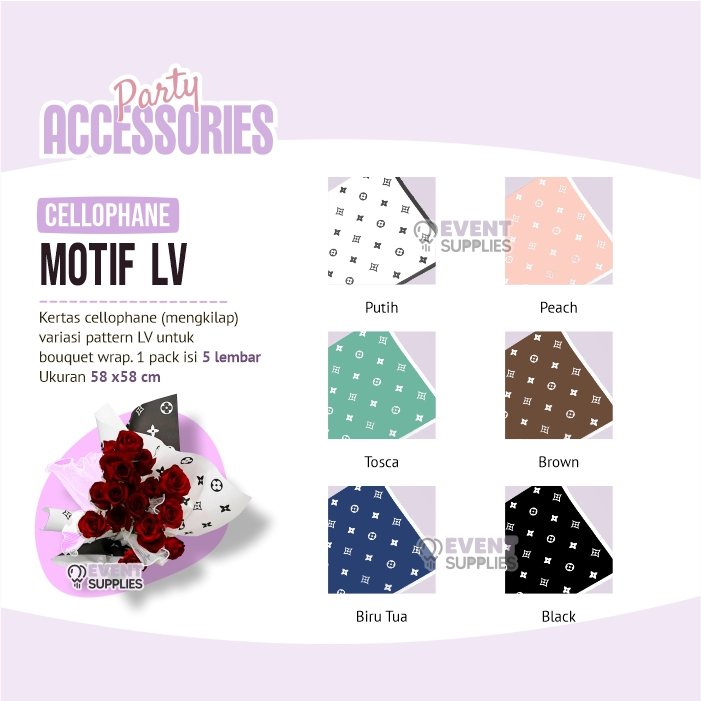 

[5 Lembar]Kertas Cellophane/Kertas Buket Motif LV Flower Wrapping