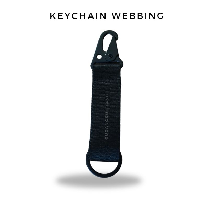 Keychain Webbing Simpel Warna Hitam Nylon Polyester Tebal - Gantungan Kunci Motor Hitam
