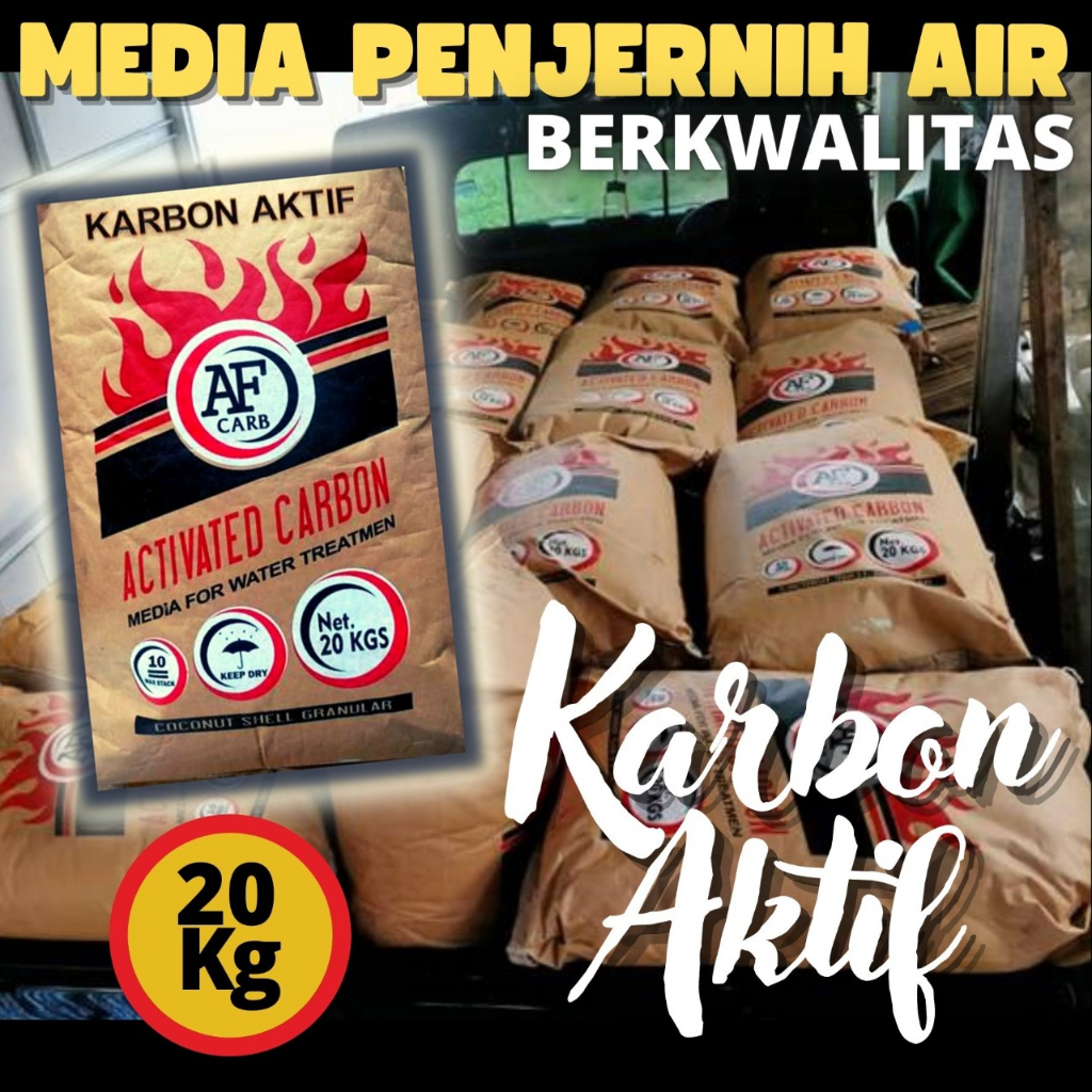 Karbon Aktif 20Kg Media Alat Penyaring Penjernih Air kotor Keruh Air Sumur Kolam Aquarium Activated 
